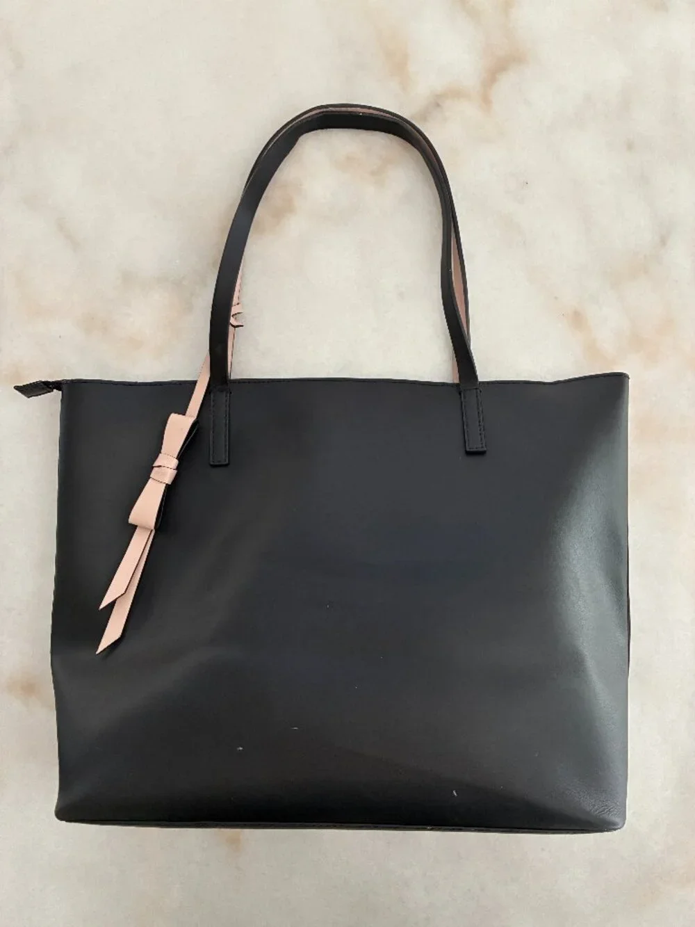 Kate Spade Lawton Way Rose Tote Bag Black Warm Cream Bow WKRU6079 Medium Zip
